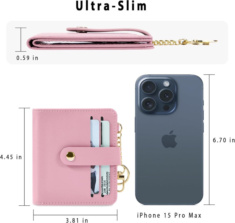 Airkit Small Wallets Woman RFID Blocking Leather Credit Card Holder - with ID Window - Card Wallets for Women - with Zipper Coin Purse - Keychain Wallet - Image 4